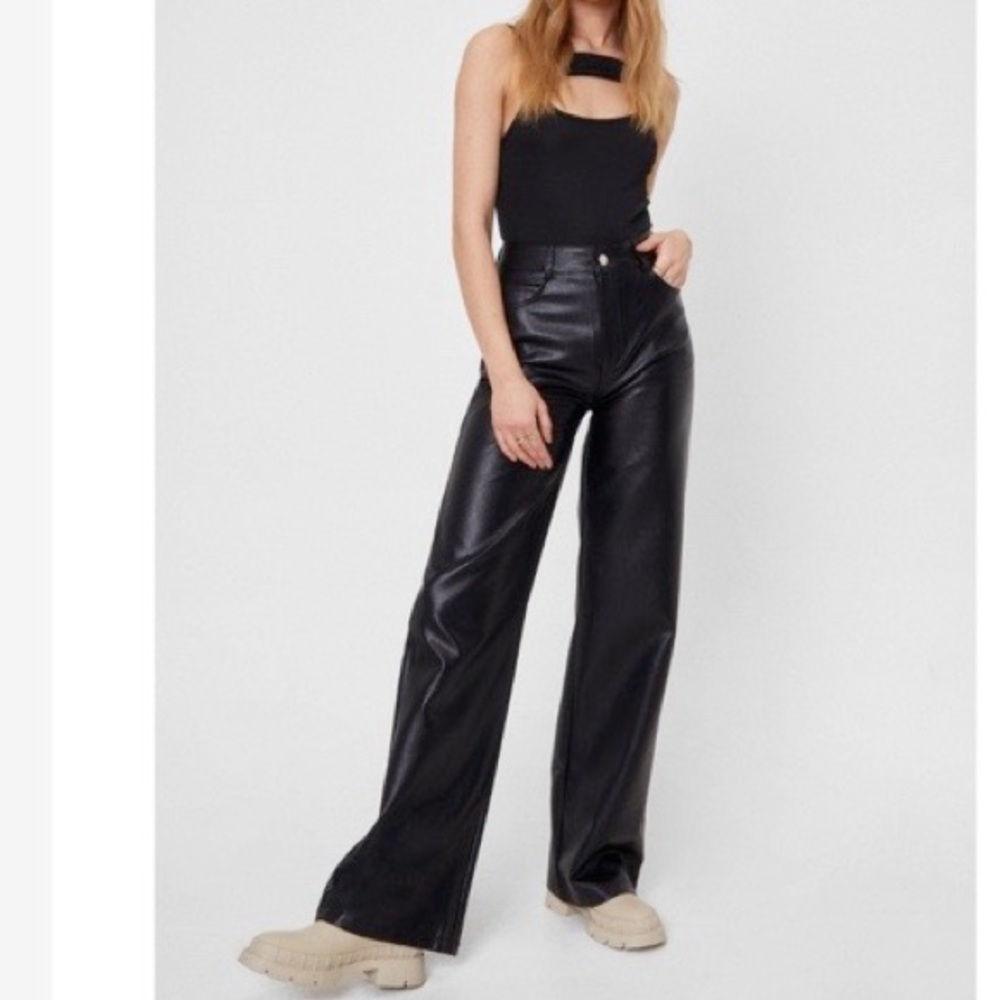 NASTY GAL Faux Leather Belt Loop Wide Leg Pants size Small